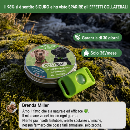 Cosyrae Ciondolo di protezione naturale: 12 mesi di protezione contro pulci, zecche e parassiti.