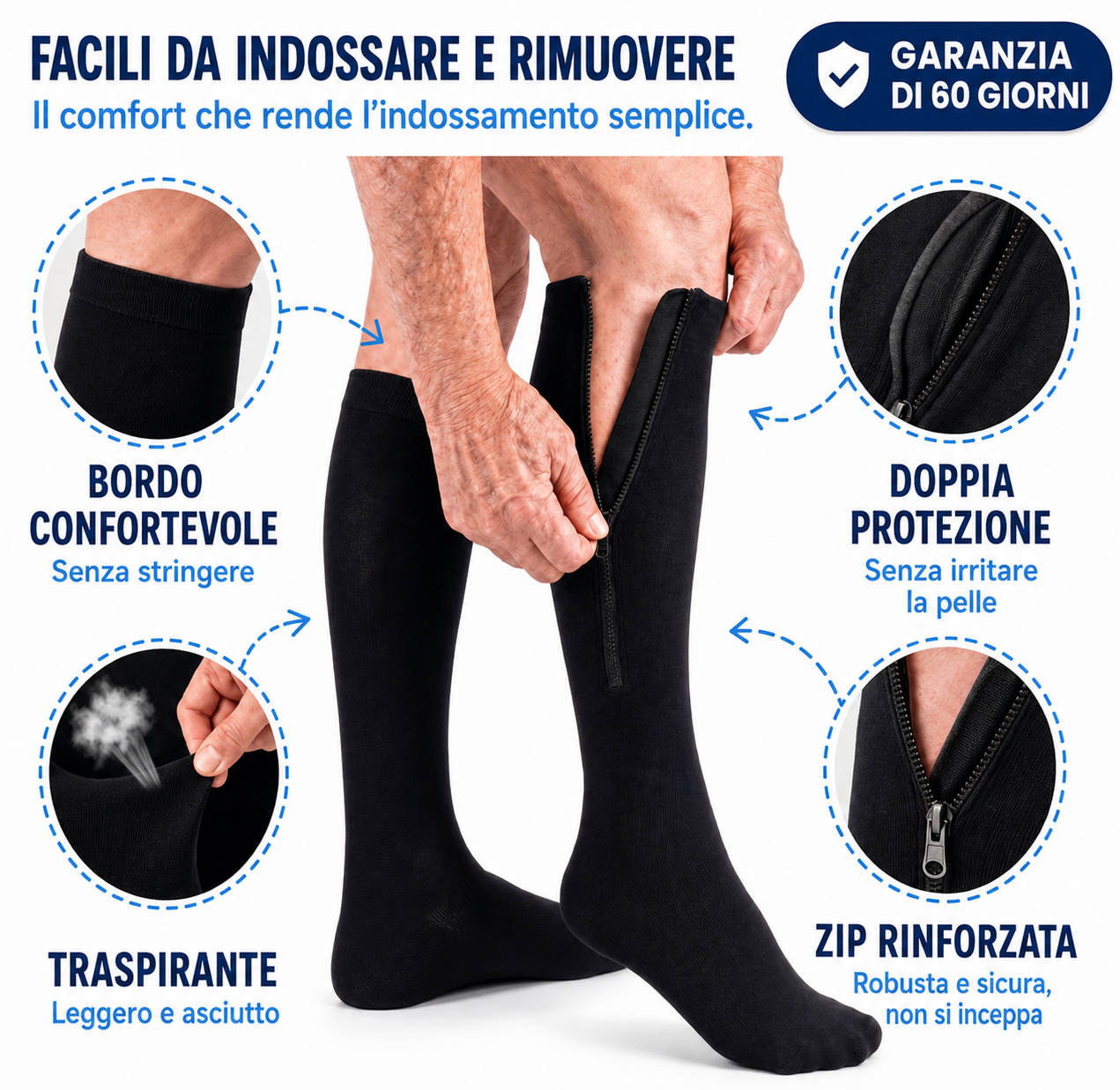 Calze a compressione con cerniera