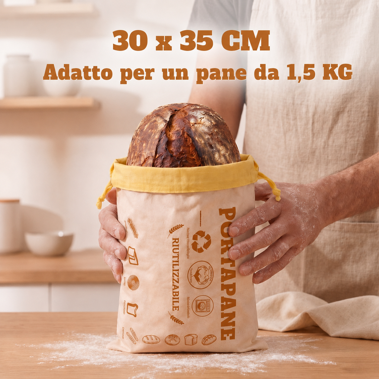 Sacchetto per il pane di alta qualità realizzato in cotone e cera d'api