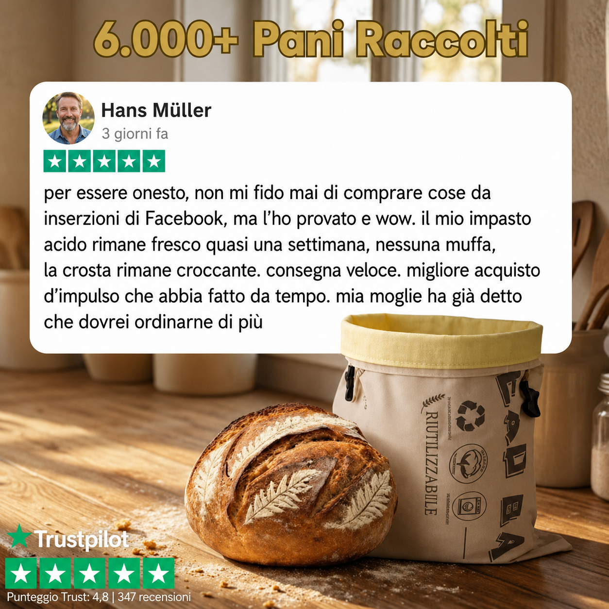 Sacchetto per il pane di alta qualità realizzato in cotone e cera d'api