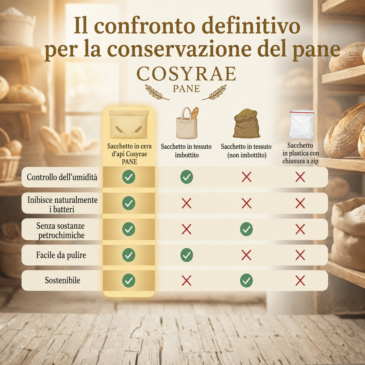 Sacchetto per il pane di alta qualità realizzato in cotone e cera d'api