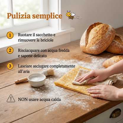 Sacchetto per il pane di alta qualità realizzato in cotone e cera d'api
