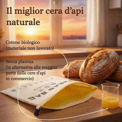 Sacchetto per il pane di alta qualità realizzato in cotone e cera d'api